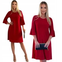 Świecąca Czerwona Sukienka Falbanki Midi Brokat Sylwester Glam Rozmiar 38