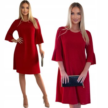 Świecąca Czerwona Sukienka Falbanki Midi Brokat Sylwester Glam Rozmiar 46 - Inna marka