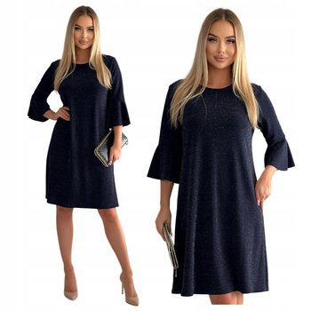 Świecąca Granatowa Sukienka Falbanki Midi Brokat Sylwester Glam Rozmiar 40 - Inna marka