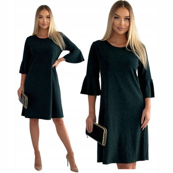 Świecąca Zielona Sukienka Falbanki Midi Brokat Sylwester Glam Rozmiar 40 - Inna marka