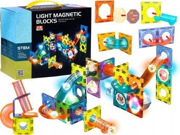 Świecące Klocki Magnetyczne 49 Elementów Tor Kulkowy Dla Kulek Kulodrom - Pegaz Toys