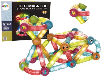 ŚWIECĄCE KLOCKI MAGNETYCZNE EDUKACYJNE ZESTAW 76el - Lean Toys