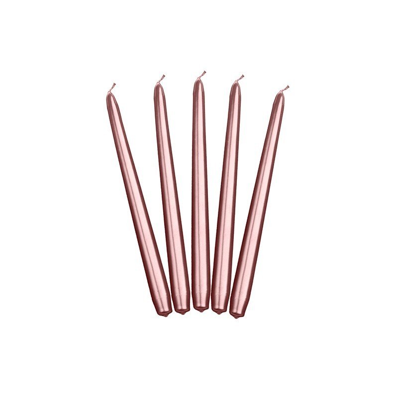Świece proste, metalizowane, 24cm, 10szt, rosegold