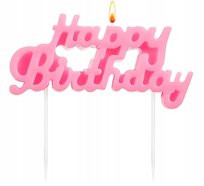 Świeczka Happy Birthday na TORT NAPIS Urodziny Różowa Litery Świeczki