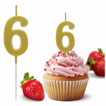 Świeczka na tort CYFRA sześć 6 urodzinowa piker metaliczna złota 9.5x2.3 - GoDan
