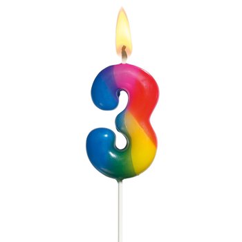 Świeczka na tort urodziny cyfra 3 4,5cm SUSY-CARD - cyfra 3 - Pelikan