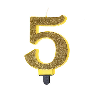 Świeczka urodzinowa "5" złota z brokatem  - MK Trade