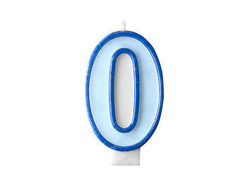 Świeczka urodzinowa Cyferka 0, niebieska, 7 cm - PartyDeco