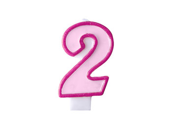 Świeczka urodzinowa, Cyferka 2, różowa, 7 cm - PartyDeco