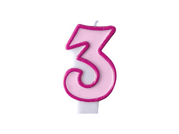 Świeczka urodzinowa, Cyferka 3, różowa, 7 cm - PartyDeco