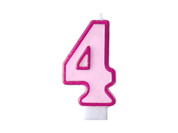 Świeczka urodzinowa, Cyferka 4, różowa, 7 cm - PartyDeco
