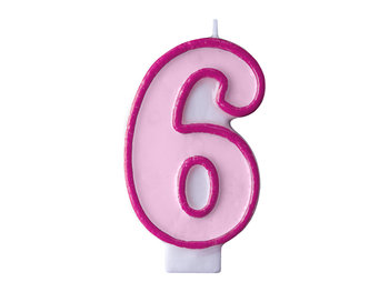 Świeczka urodzinowa, Cyferka 6, różowa, 7 cm - PartyDeco
