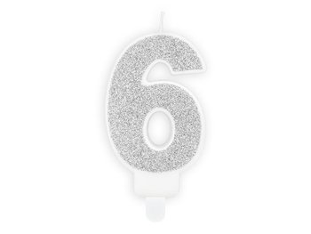 Świeczka urodzinowa Cyferka 6, srebrny, 7 cm, 24 sztuki - PartyDeco