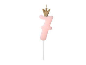 Świeczka urodzinowa Cyferka 7,  jasny różowy, 9.5cm - PartyDeco