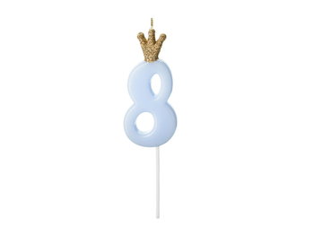 Świeczka urodzinowa Cyferka 8,  jasny niebieski, 9.5cm - PartyDeco