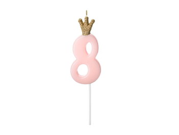Świeczka urodzinowa Cyferka 8,  jasny różowy, 9.5cm - PartyDeco