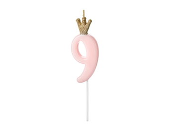 Świeczka urodzinowa Cyferka 9,  jasny różowy, 9.5cm - PartyDeco
