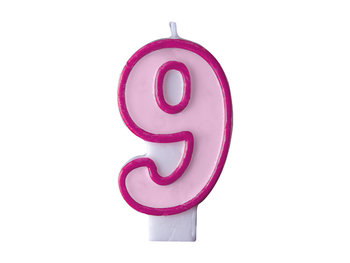 Świeczka urodzinowa, Cyferka 9, różowa, 7 cm - PartyDeco