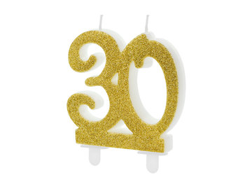 Świeczka urodzinowa, liczba 30, złota, 7,5 cm - PartyDeco