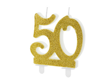 Świeczka urodzinowa, liczba 50, złota, 7,5 cm - PartyDeco