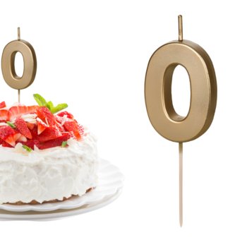 Świeczka urodzinowa na tort Cyferka Cyfra 0 złota metaliczna 5cm - ABC