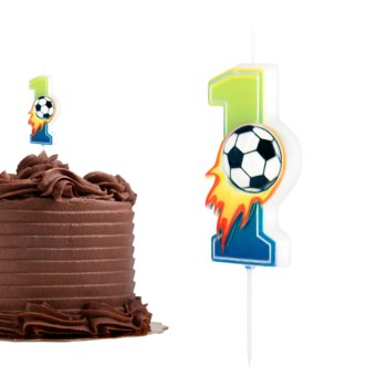 Świeczka urodzinowa na tort Football Piłka Nożna Piłkarz ogień cyfra 1 - ABC