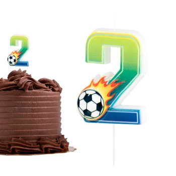Świeczka urodzinowa na tort Football Piłka Nożna Piłkarz ogień cyfra 2 - ABC