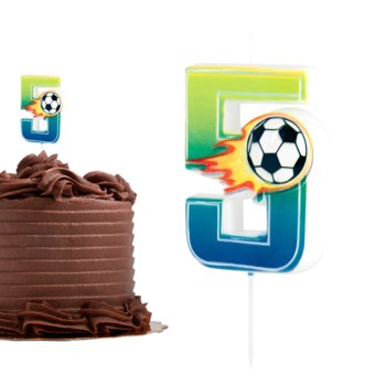 Świeczka urodzinowa na tort Football Piłka Nożna Piłkarz ogień cyfra 5 - ABC