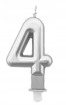 Świeczka Urodzinowa Na Tort Srebrna Cyfra 4 Tp - Tamipol