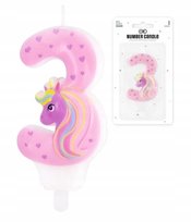 ŚWIECZKA URODZINY DEKORACJA NA TORT JEDNOROŻEC UNICORN CYFRA 3