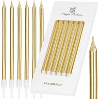 ŚWIECZKI DŁUGIE Klasyczne CIENKIE GLAMOUR na TORT metaliczne ZŁOTE urodziny
