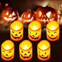 Świeczki LED w motywie dyni dekoracja na Halloween zestaw 6 szt na baterie