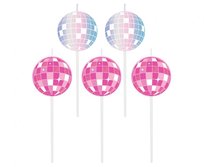 ŚWIECZKI NA TORT – dyskotekowe kule disco - pikiery 5 szt dwustronne