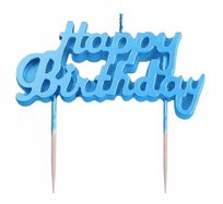Świeczki na TORT NAPIS Happy Birthday na Urodziny Niebieskie Litery Świece