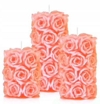 Świeczki ozdobne róża zestaw 3 wysokości łososiowe - DROBO