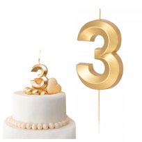 Świeczki ozdoby na tort świeczka złota cyfra 3 dekoracje urodzinowe