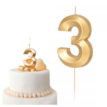 Świeczki ozdoby na tort świeczka złota cyfra 3 dekoracje urodzinowe - Elhandel