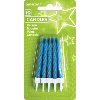 Świeczki urodzinowe brokatowe niebieskie 10 sztuk - Amscan