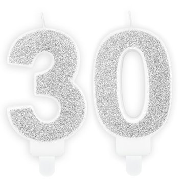 Świeczki Urodzinowe Cyfra 30 Brokatowe Srebrne Na Tort Ozdoba Dekoracja - ABC