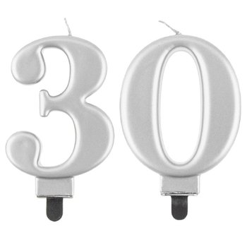 Świeczki Urodzinowe Cyfra 30 Metaliczne Srebrne Na Tort Ozdoba Dekoracja - ABC