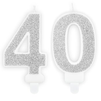 Świeczki Urodzinowe Cyfra 40 Brokatowe Srebrne Na Tort Ozdoba Dekoracja - ABC