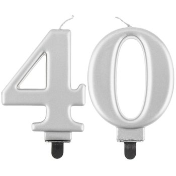 Świeczki Urodzinowe Cyfra 40 Metaliczne Srebrne Na Tort Ozdoba Dekoracja - ABC