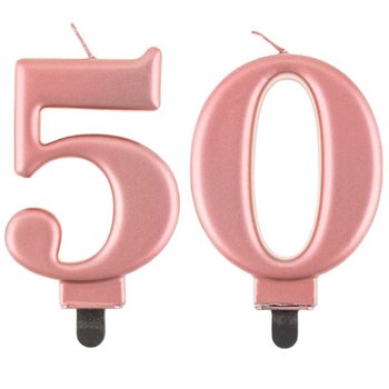 Świeczki Urodzinowe Cyfra 50 Metaliczne Różowe Na Tort Ozdoba Dekoracja - ABC