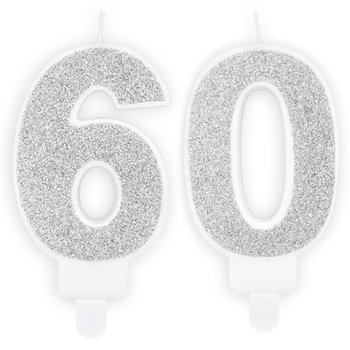 Świeczki Urodzinowe Cyfra 60 Brokatowe Srebrne Na Tort Ozdoba Dekoracja - ABC