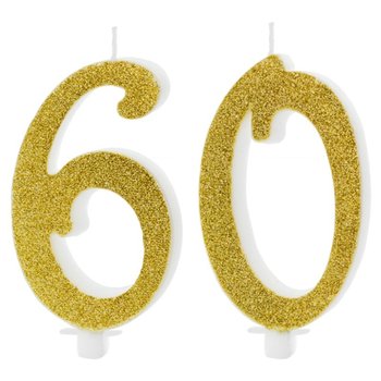 Świeczki Urodzinowe Cyfra 60 Brokatowe Złote Duże Na Tort Ozdoba Dekoracja - ABC