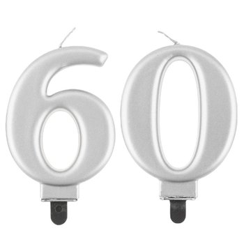 Świeczki Urodzinowe Cyfra 60 Metaliczne Srebrne Na Tort Ozdoba Dekoracja - ABC