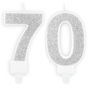 Świeczki Urodzinowe Cyfra 70 Brokatowe Srebrne Na Tort Ozdoba Dekoracja - ABC