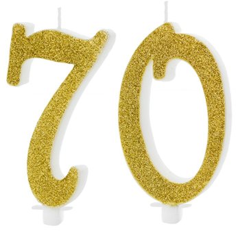 Świeczki Urodzinowe Cyfra 70 Brokatowe Złote Duże Na Tort Ozdoba Dekoracja - ABC