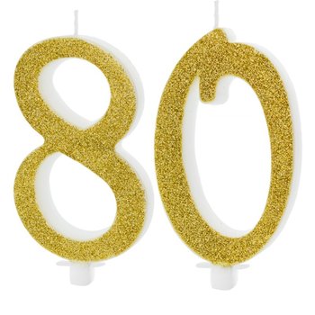 Świeczki Urodzinowe Cyfra 80 Brokatowe Złote Duże Na Tort Ozdoba Dekoracja - ABC