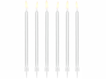 Świeczki urodzinowe gładkie, białe, 14 cm, 12 sztuk - PartyDeco